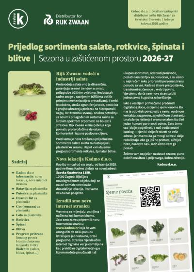 Prijedlog sortimenta salate, rotkvice i špinata | Sezona u zaštićenom prostoru 2026-27